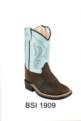 Old West Western Boots, Brown/Light Blue