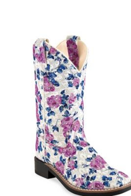 Old West Girls' Western Boots, 4-Row Stitch, Flower Pattern