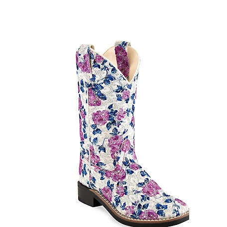 Old West Girls' Western Boots, 4-Row Stitch, Flower Pattern