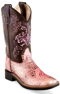 Old West Girls' Western Boots, 4-Row Stitch, Antique Pink