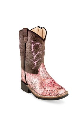 Old West Girls' Western Boots, 2-Row Stitch, Antique Pink