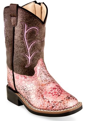 Old West Girls' Western Boots, 2-Row Stitch, Antique Pink