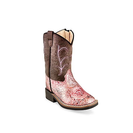 Old West Girls' Western Boots, 2-Row Stitch, Antique Pink