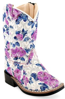 Old West Western Boots, 2-Row Stitch, Flower Pattern