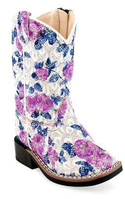 Old West Girls' Western Boots, 2-Row Stitch, Flower Pattern