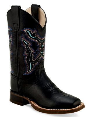 Old West Boys' Leather Square Toe Western Boots, BSC1896, 11,Black