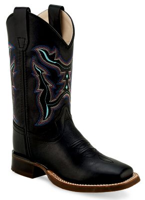 Old West Boys' Leather Western Boots, Black, 1-Pair