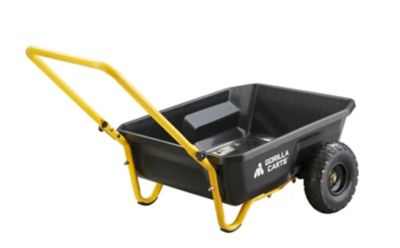 Gorilla Carts 4 cu. ft. 300 lb. Capacity Poly Yard Cart Flat bottom which makes hay flakes sit nicely and the bucket is secured to the frame