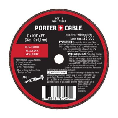 PORTER-CABLE PC8711 3 in. x 1/16 in. x 3/8 in. Reinforced Metal Cutting Wheel A60T