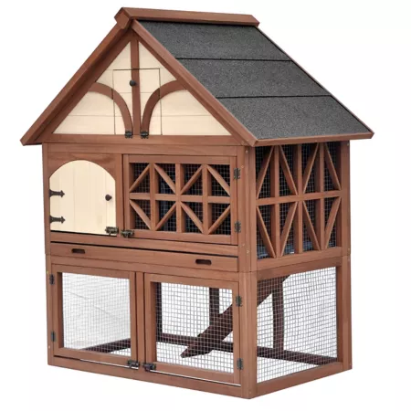 Zoovilla 2-Tier Tudor Indoor/Outdoor Rabbit Hutch 45-in x 24-in x 39-in Rabbit Hutches