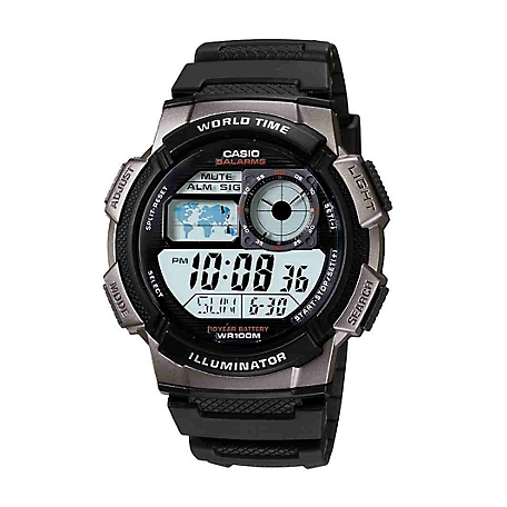 CASIO Men's Sport Digital World Time Watch, 10-Year Battery, AE1000W-1BVCF