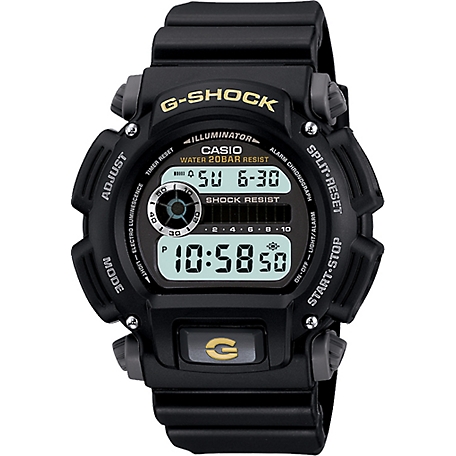 G SHOCK Men's Digital Wrist Watch, Yellow Accents, 200 m Water Resistance, DW9052-1BCG