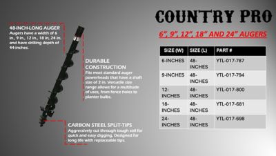 Image showing 9 th Country Pro 12 in. Auger for CAT 1 and CAT 2 Post Hole Diggers