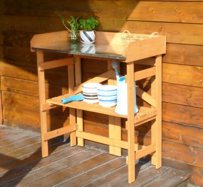 Image showing  Galvanized Metal Folding Utility Table and Potting Bench, 15.75 in. x 31.89 in. x 34.06 in.