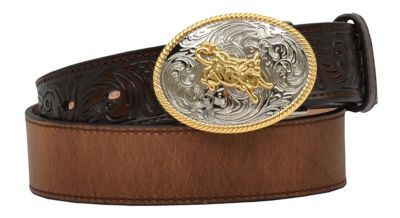 3D Belt Boys' Floral Embossed Tabs Belt, Brown, 18 in. L x 1-1/4 in. W