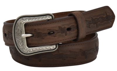 3D Belt Boys' Embossed Design Barbed Wire Belt, Brown, 20 in. L x 1-1/4 in. W