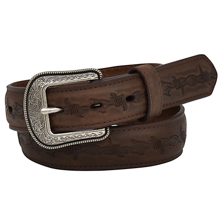 3D Belt Boys' Embossed Design Barbed Wire Belt, Brown, 20 in. L x 1-1/4 in. W