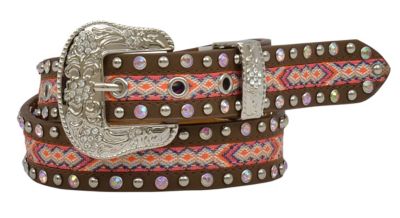 Image showing 0 th 3D Belt Girls' Aztec Design Studded Belt, Brown/Pink, 1-1/4 in. W