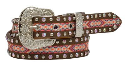 3D Belt Girls' Aztec Design Studded Belt, Brown/Pink, 1-1/4 in. W