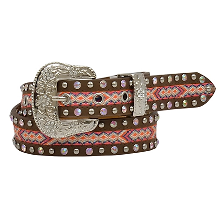 3D Belt Girls' Aztec Design Studded Belt, Brown/Pink, 1-1/4 in. W