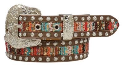 3D Belt Girls' Serape Design Studded Leather Belt, 1-1/4 in., Distressed Brown