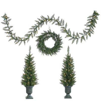 Sterling Tree Company 4 Pc Norway Pine Set Pre Lit Potted Trees