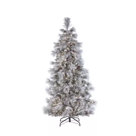 Sterling Tree Company 7 Foot Lightly Flocked Pre-Lit Christmas Tree with 450 Twinkle Lights Artificial Christmas Trees