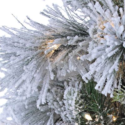 Image showing  9 ft. Pre-Lit Lightly Flocked Snowbell Pine Artificial Christmas Tree, Twinkling Lights