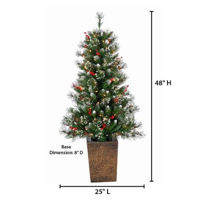 Image showing  4 ft. Pre-Lit Potted Hard Mixed Needle Glazier Pine Artificial Christmas Tree with 100 Lights