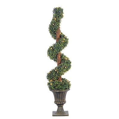Sterling Tree Company 4 ft. Pre-Lit Potted Boxwood Spiral Tree with 35 Clear Lights