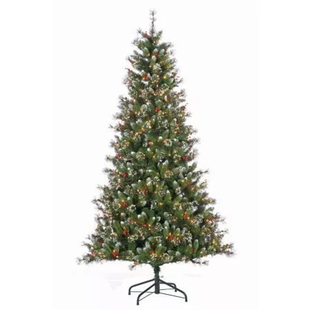 Sterling Tree Company 7.5 Foot Pre-Lit Mixed Needle Christmas Tree with Glazed Tips and 500 Clear Lights Artificial Christmas Trees