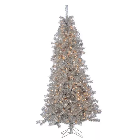 Sterling Tree Company 7.5' Silver Curly Tinsel Artificial Christmas Tree with 550 Clear Lights Artificial Christmas Trees