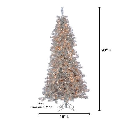 Image showing  7.5 ft. Silver Curly Tinsel Artificial Christmas Tree, Clear Lights