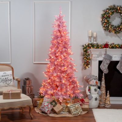 Image showing  7.5 ft. Pre-Lit Pink Tuscany Tinsel Artificial Christmas Tree, Clear Lights