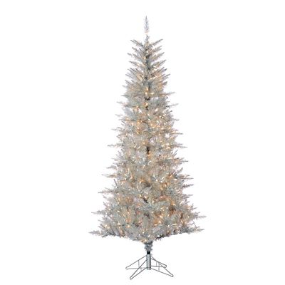 Sterling Tree Company 7.5 ft. Pre-Lit Silver Tuscany Tinsel Tree, Clear Lights