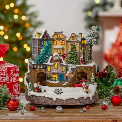 Gerson International Musical Christmas Holiday Village with Lights and Moving Train