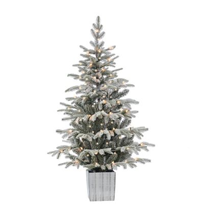 Sterling Tree Company 4.5 ft. Pre Lit Clear UL Potted Artificial Natural Cut Lightly Flocked Iceland Fir