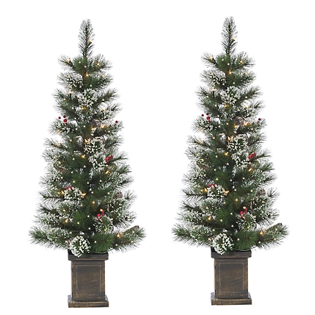 Sterling Tree Company 4 ft. Potted Hard Mix Needle Artificial Christmas Trees, 2-Pack