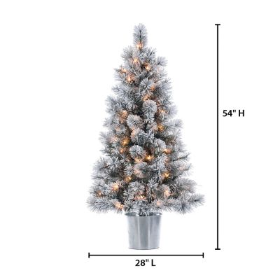 Image showing  4.5 ft. Flocked Potted Hard Mixed Needle Artificial Christmas Tree