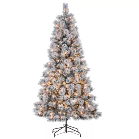 Sterling Tree Company 6.5 ft Hardmix Flock Needle-punched Pine Artificial Christmas Tree Artificial Christmas Trees