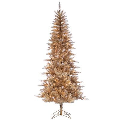 Sterling Tree Company 7.5 ft. Rose and Gold Tuscan Tinsel Artificial Christmas Tree