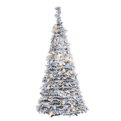Sterling Tree Company 4 ft. Pop-up Flock Pine Holly Leaves Pre-Lit Artificial Christmas Tree with 100 White Lights