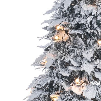 Image showing  6 ft. Pop-Up Flocked Holly Leaves Pine Pre-Lit Artificial Christmas Tree with 200 White Lights