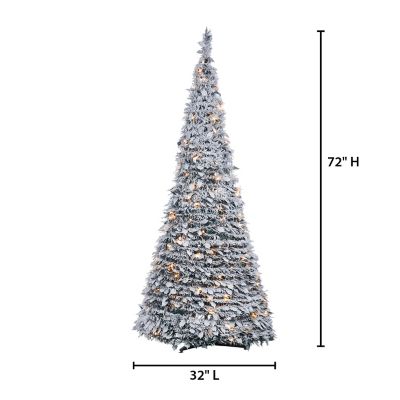 Image showing  6 ft. Pop-Up Flocked Holly Leaves Pine Pre-Lit Artificial Christmas Tree with 200 White Lights