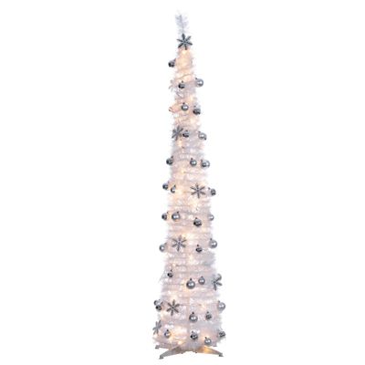 Sterling Tree Company 6 ft. Pop-Up White Decorated Pre-Lit Artificial Christmas Tree with 100 White Lights