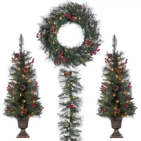 Sterling Tree Company Jefferson Pine Seasonal Christmas Ornament 4-Pack Artificial Christmas Plants