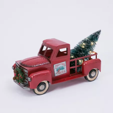 Gerson International Battery Operated Metal Truck with Christmas Tree 21 in. Christmas Pillows & Blankets