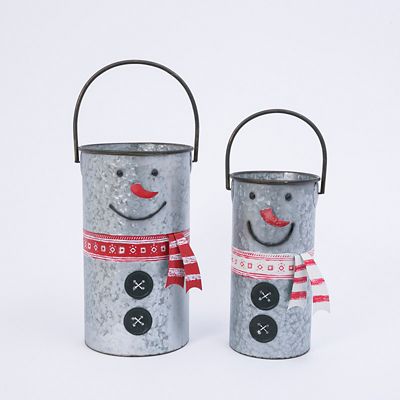 Gerson International Nesting Metal Snowman Buckets, 2-Pack
