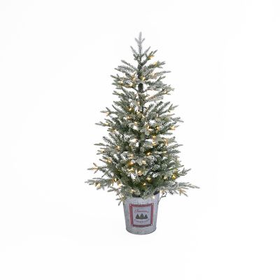 Image showing  4 ft. Pre-Lit Flocked Half-Style Artificial Holiday Tree, Soft White LED Lights