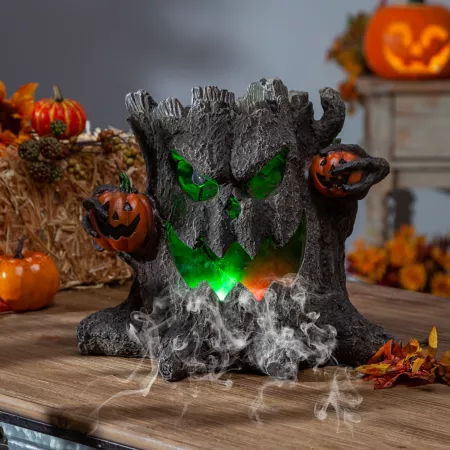 Gerson International Halloween Decoration Resin Electric Smoking Haunted Tree Stump 12.4 in. Indoor Halloween Home Accents